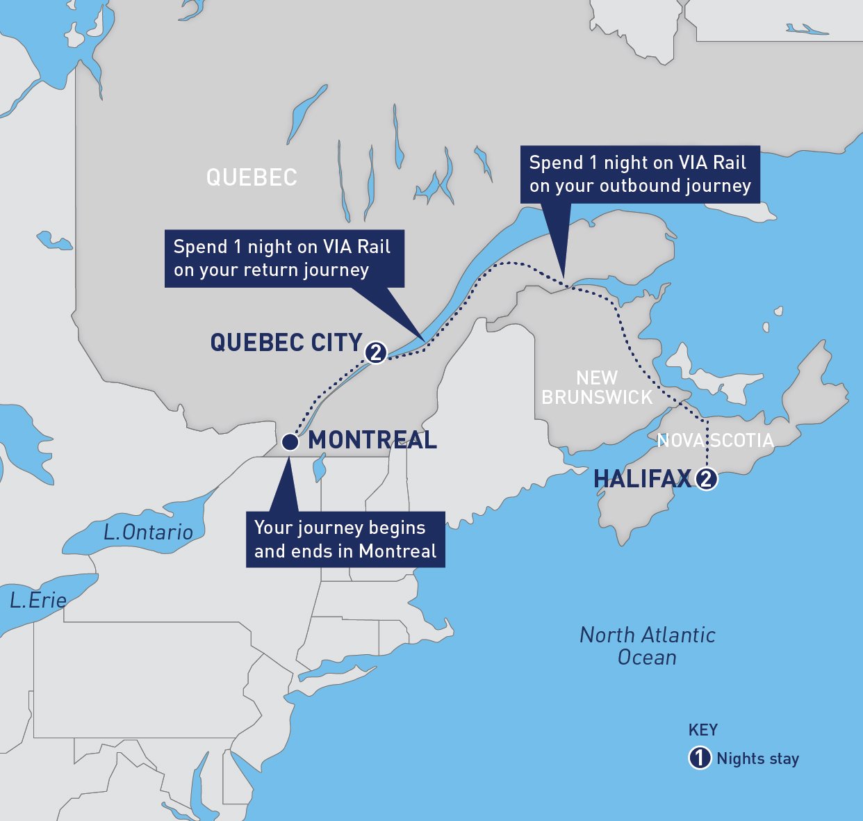 Quebec City Halifax Roundtrip from Montreal Railbookers